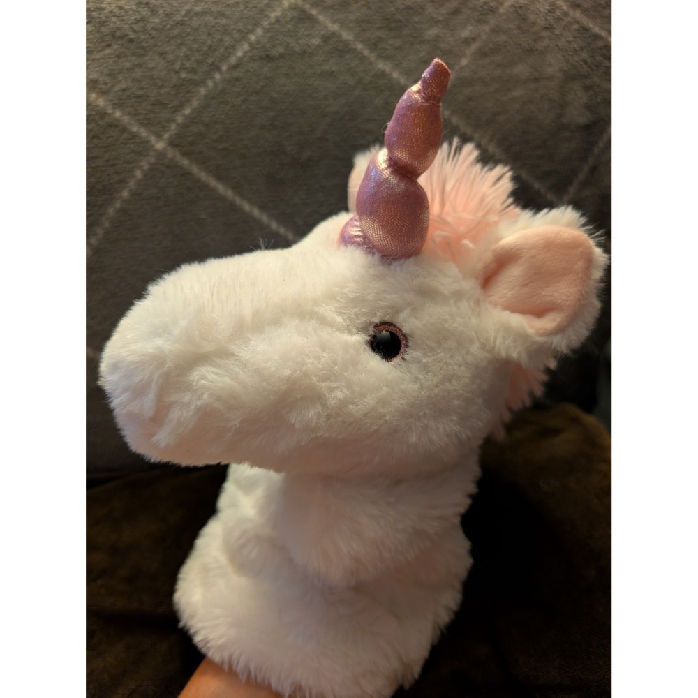 The Puppet Company Unicorn Plush Hand Puppet White Pink Shimmer Horn 13" Toy
